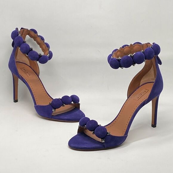 Alaia Bombe 90 Ankle-Strap Studded Suede Leather Sandals size 36.5 - Picture 7 of 16